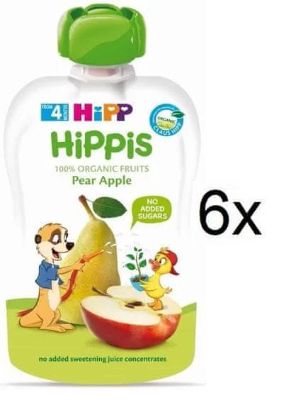 HiPP BIO Hippies Hruška-Jablko od uk. 4-6. mesiace, 6 x 100 g
